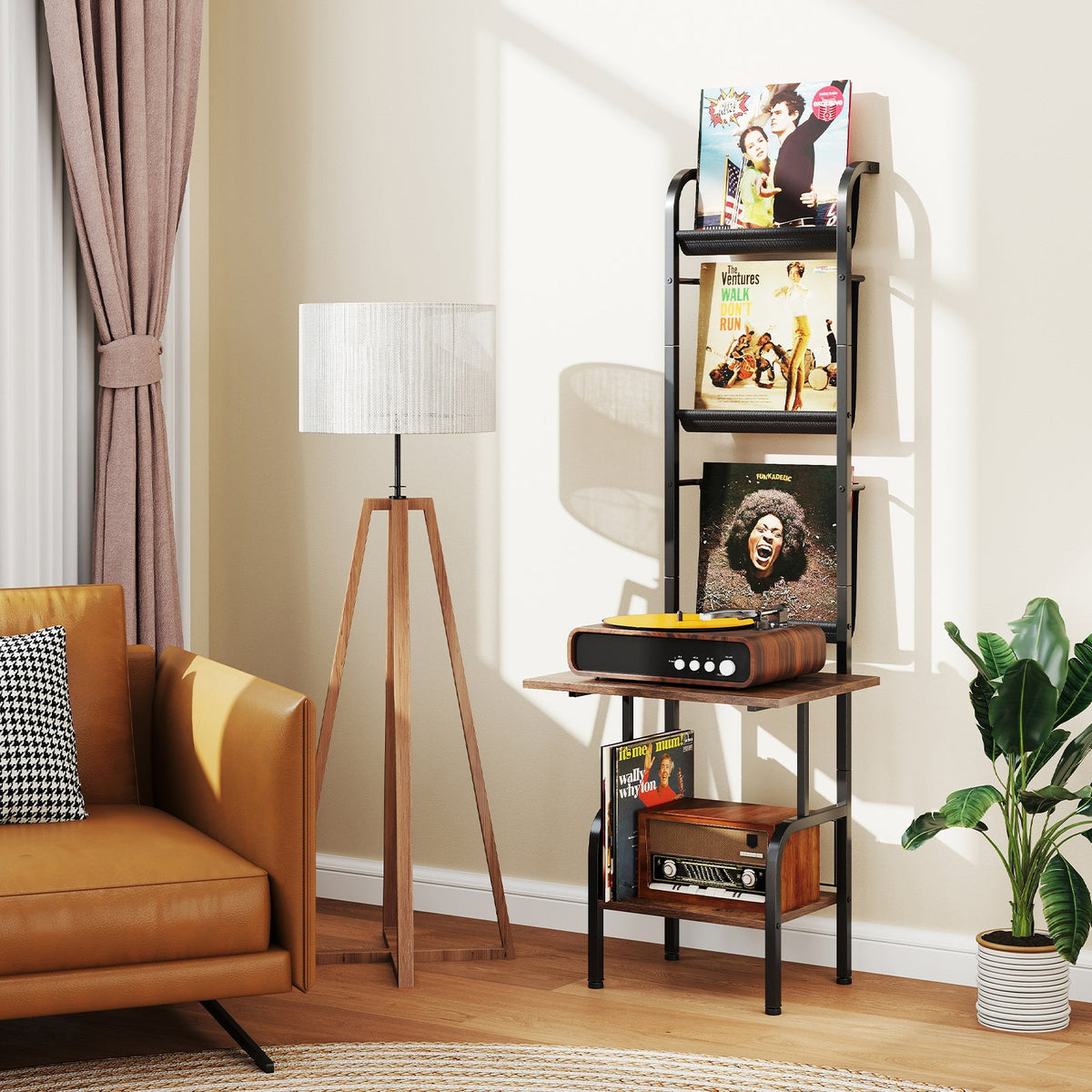 5-Tier Record Player Stand with Vinyl Display Shelf and Record Holder