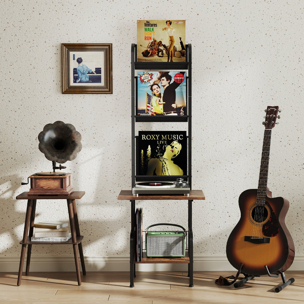 5-Tier Record Player Stand with Vinyl Display Shelf and Record Holder