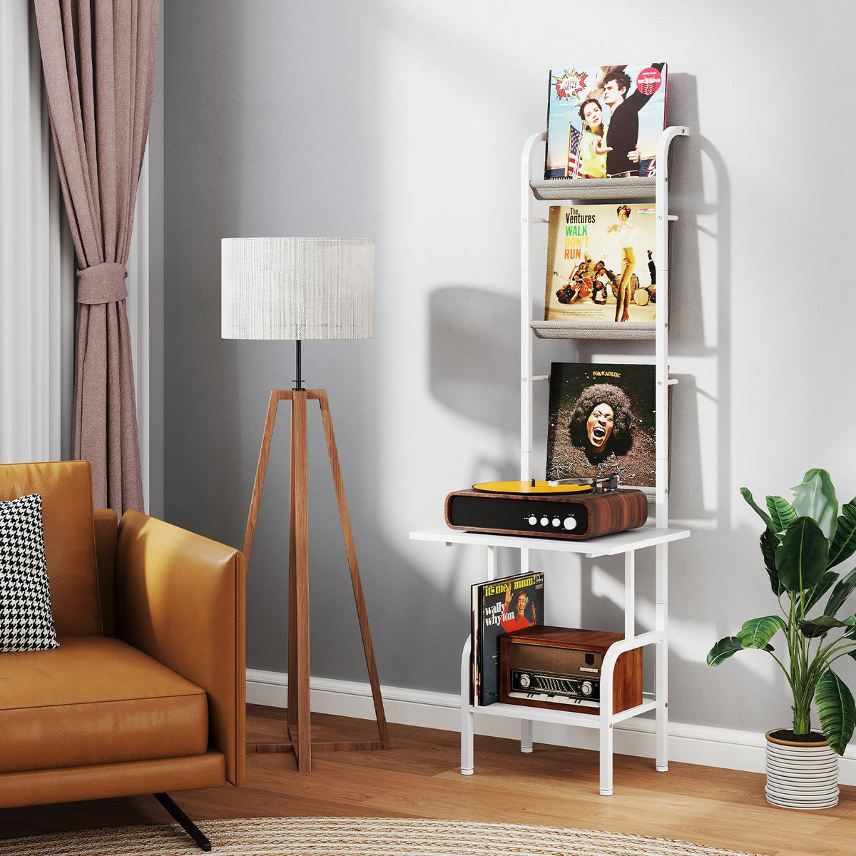 5-Tier Record Player Stand with Vinyl Display Shelf and Record Holder
